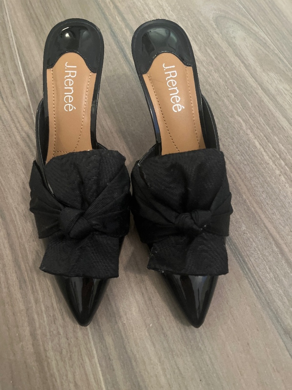 J.Renee black patent leather mules